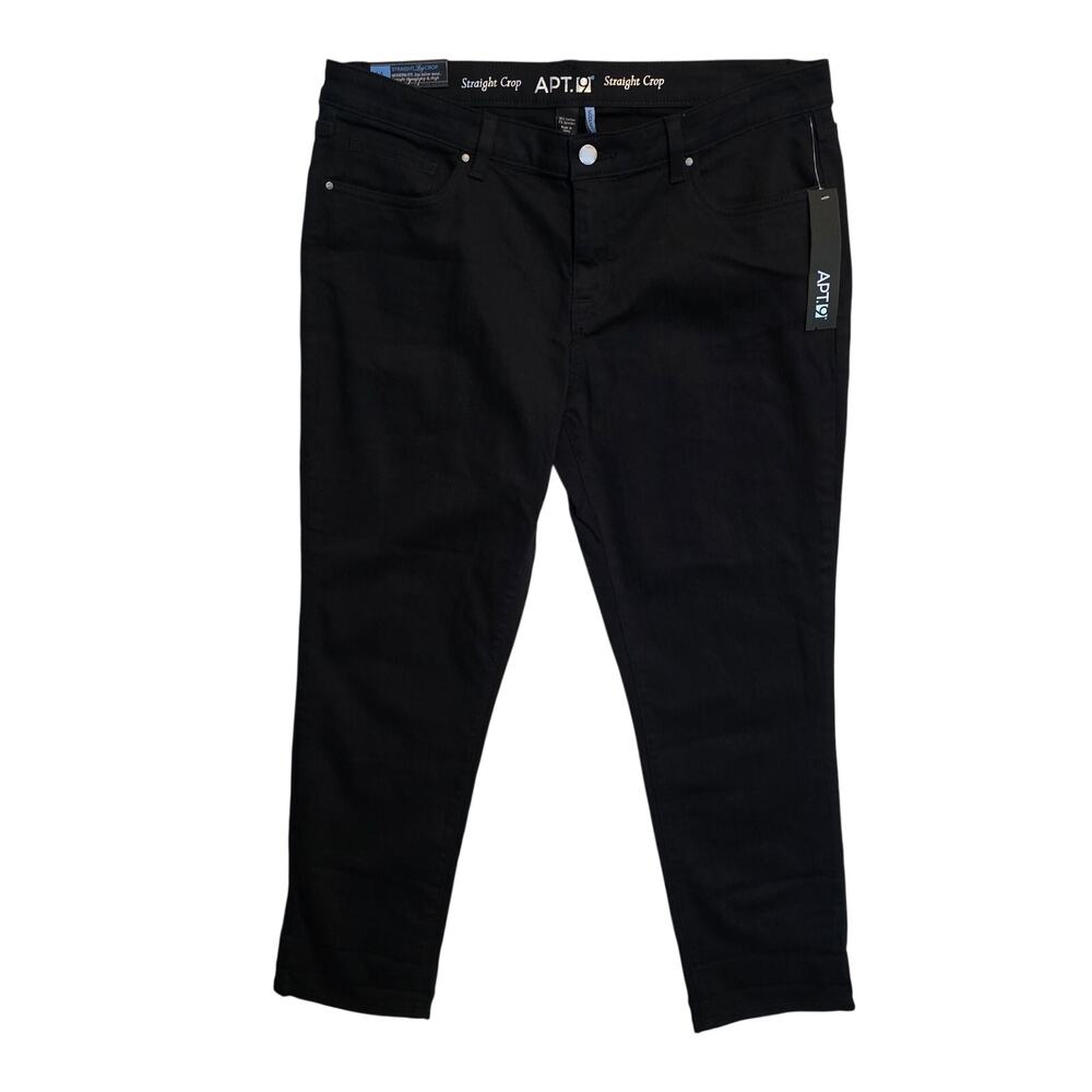 Apt 9 Jeans Women 14 Black Straight Crop Modern Fit Mid-Rise Stretch Classic NWT